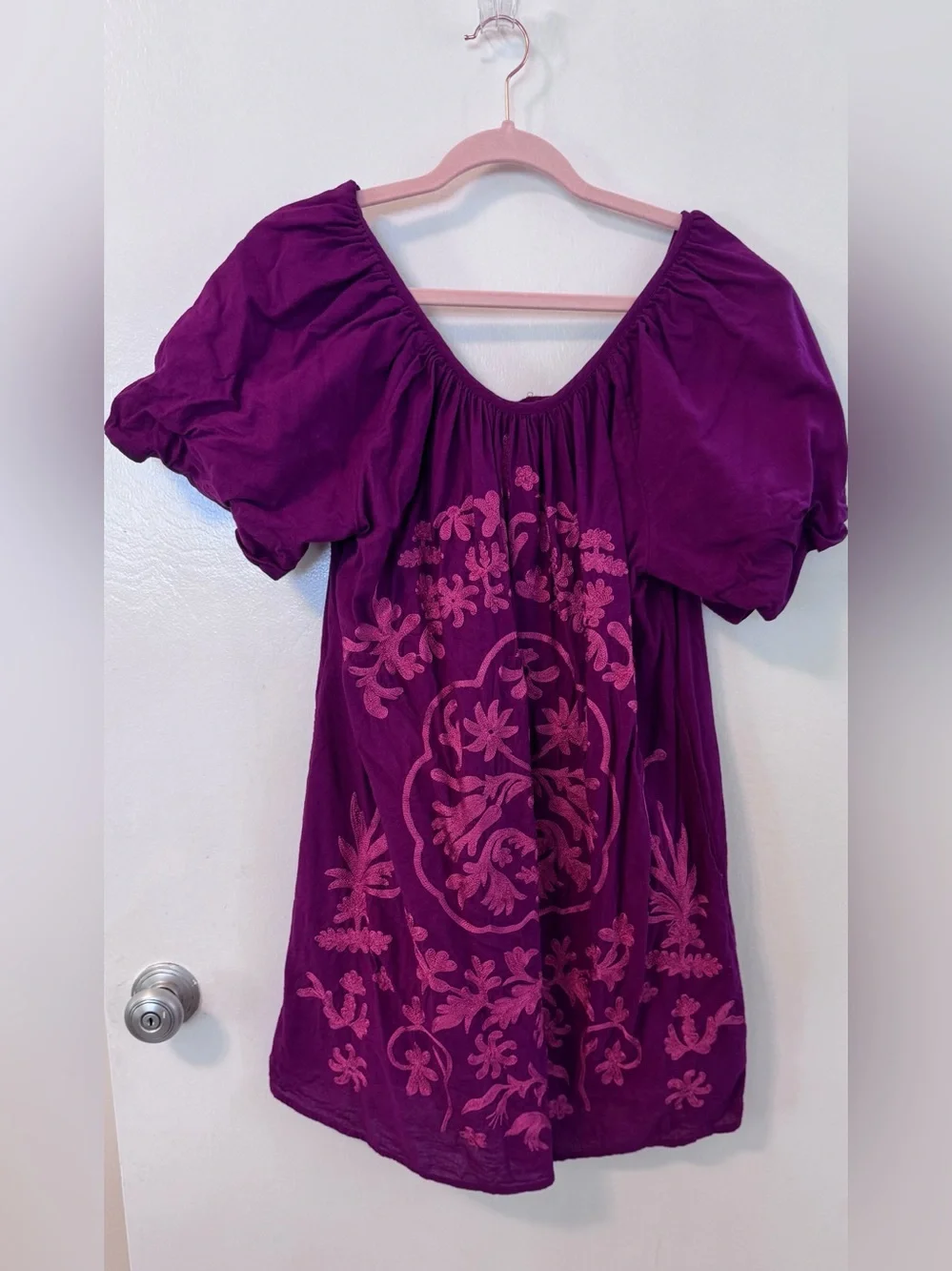 Free People Magenta Puff-Sleeve Women's Dress